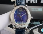 Swiss Replica Chopard Happy Diamond Oval Watch Blue Dial Diamond Bezel